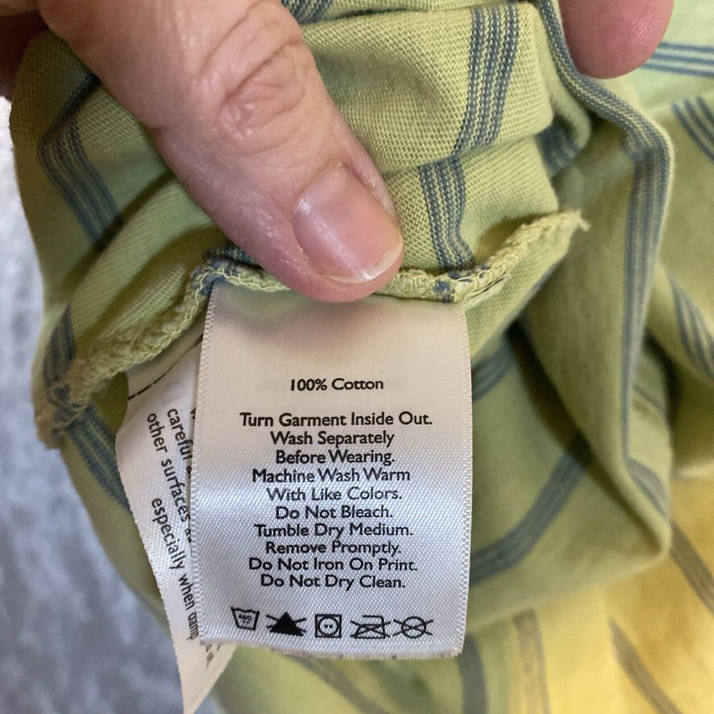 Eddie Bauer Men's Sz L Rugby Shirt Lime Color Short Sleeve Blue Stripes Preppy - Picture 6 of 11